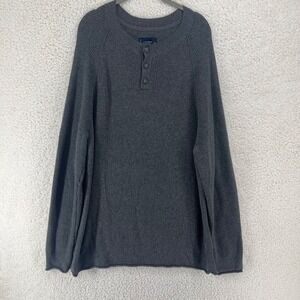 Lucky Brand Mens XXL Henley Sweater Gray Cashmere Blend Knit Pullover Raglan